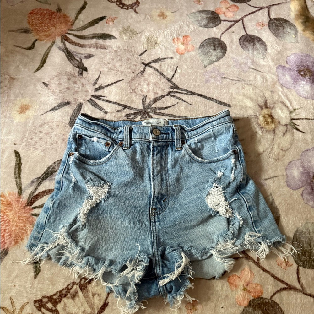 Abercrombie & Fitch Blue Jean Shorts Distressed Frayed Hem